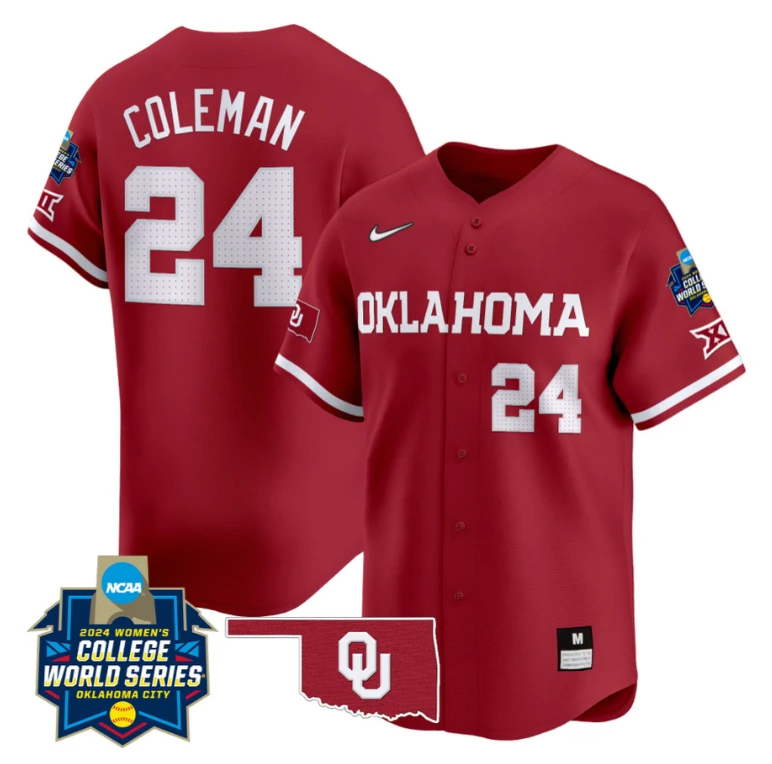 Jayda Coleman Jersey #24 Oklahoma Sooners 2024 College World Series Patch Vapor Premier Limited NCAA Baseball Stitched Crimson by My Store