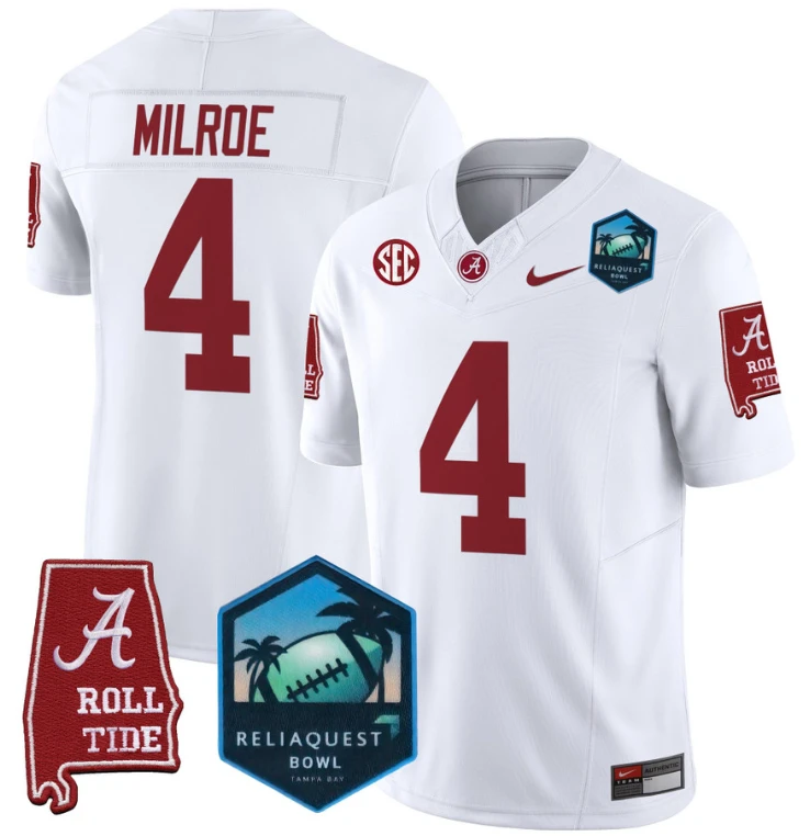 Jalen Milroe Jersey #4 Alabama Crimson Tide 2025 ReliaQuest Bowl White by My Store