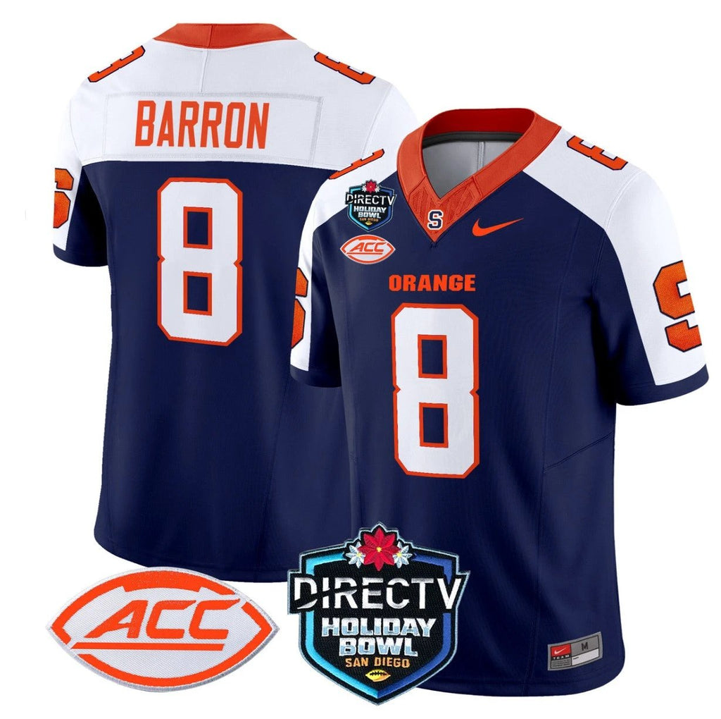 Justin Barron Jersey #8 Syracuse Orange 2025 Holiday Bowl Patch Navy Alternate by My Store