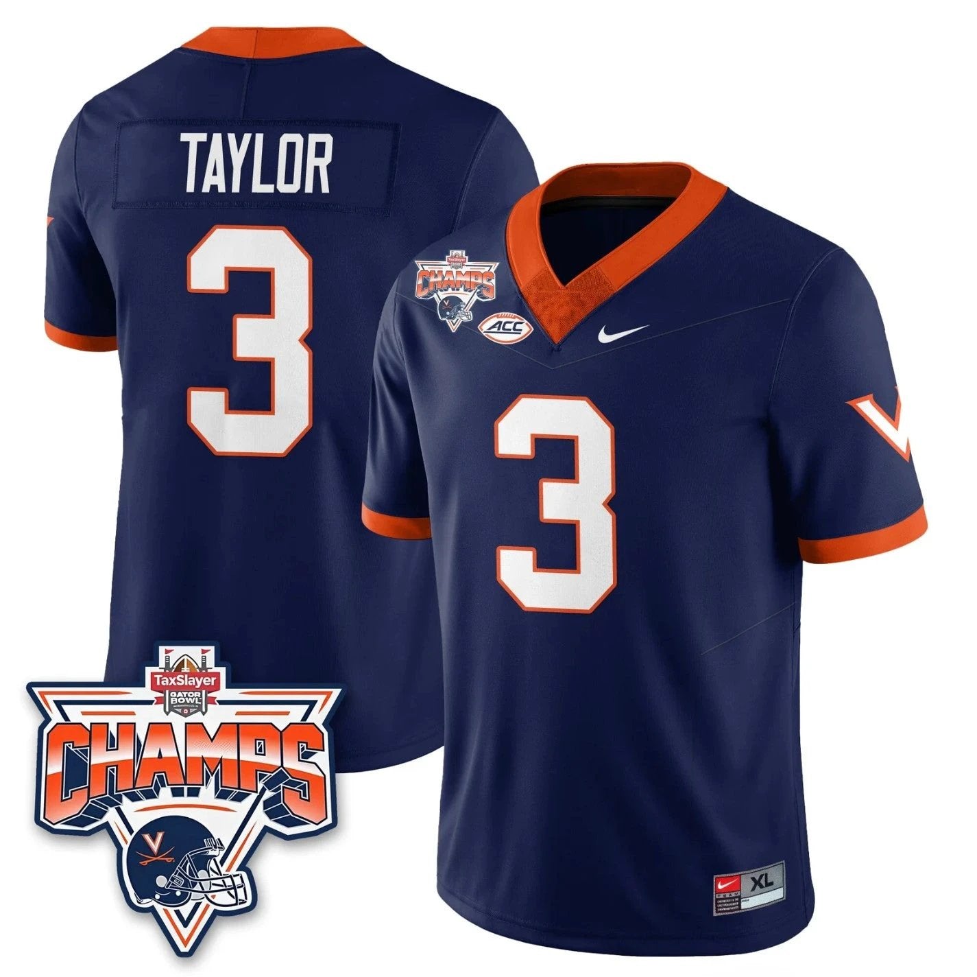 J'Mari Taylor Jersey #3 Virginia Cavaliers 2025 Gator Bowl Champions Stitched by My Store NCAA Football Jerseys