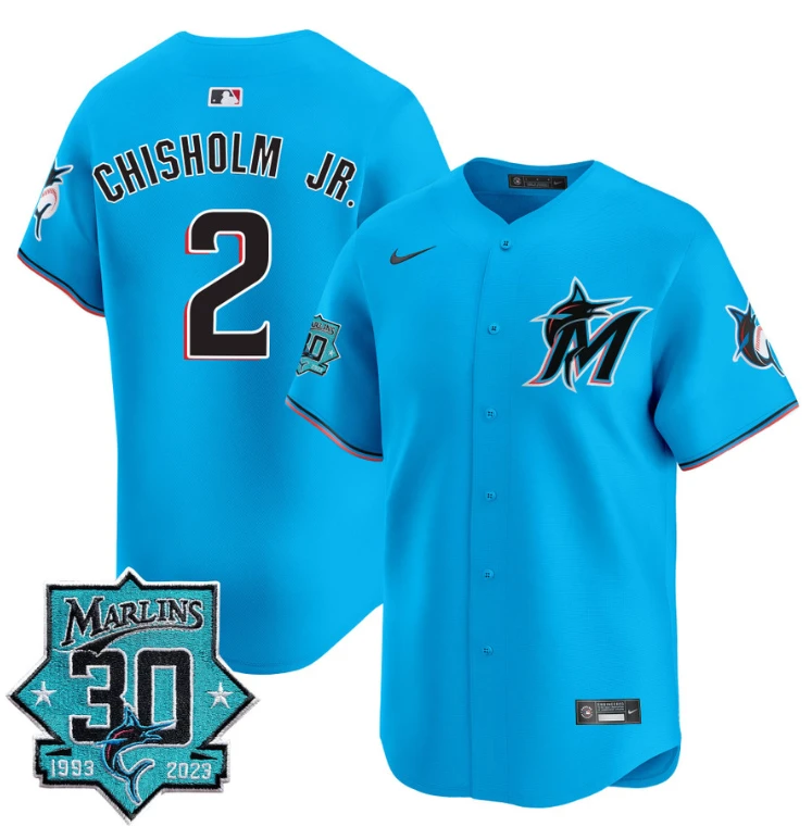 Jazz Chisholm Jr Jersey #2 Miami Marlins 30 Seasons Anniversary Patch Limited Stitched Blue by My Store