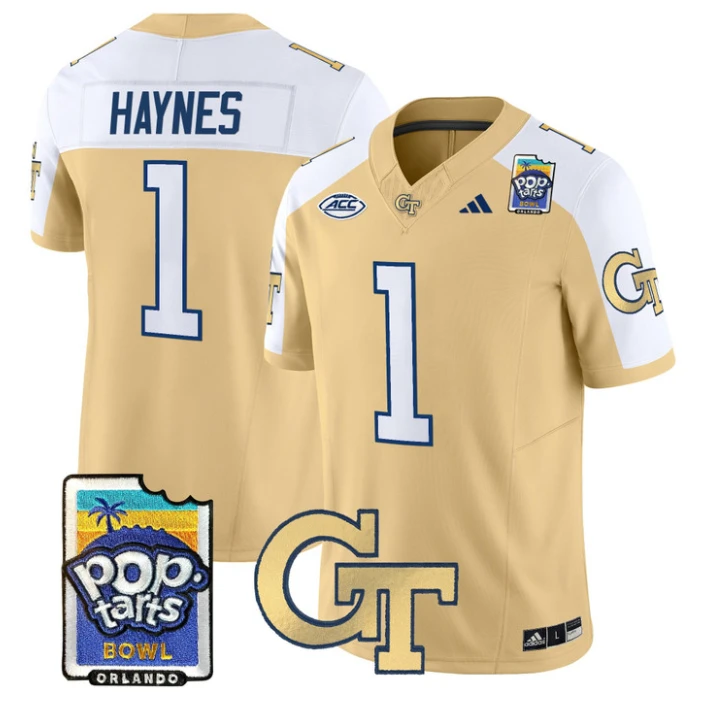 Jamal Haynes Jersey #1 Georgia Tech Jackets Pop-Tarts Bowl Stitched Gold Alternate by NCAA Football Jersey
