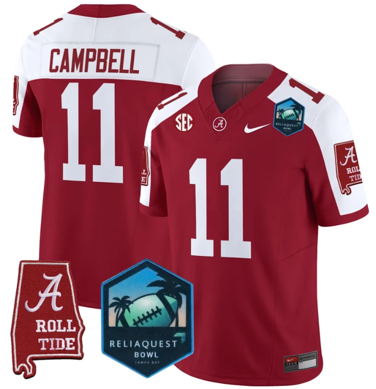Jihaad Campbell Jersey #11 Alabama Crimson Tide 2025 ReliaQuest Bowl Crimson Alternate by My Store