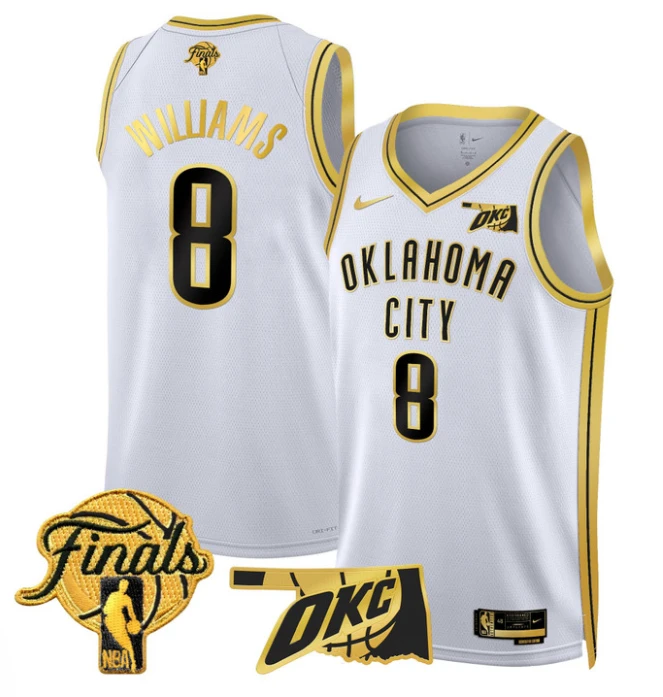 Jalen Williams Jersey # 8 Oklahoma City Thunder 2025 Finals Swingman Stitched White Gold by My store basketball