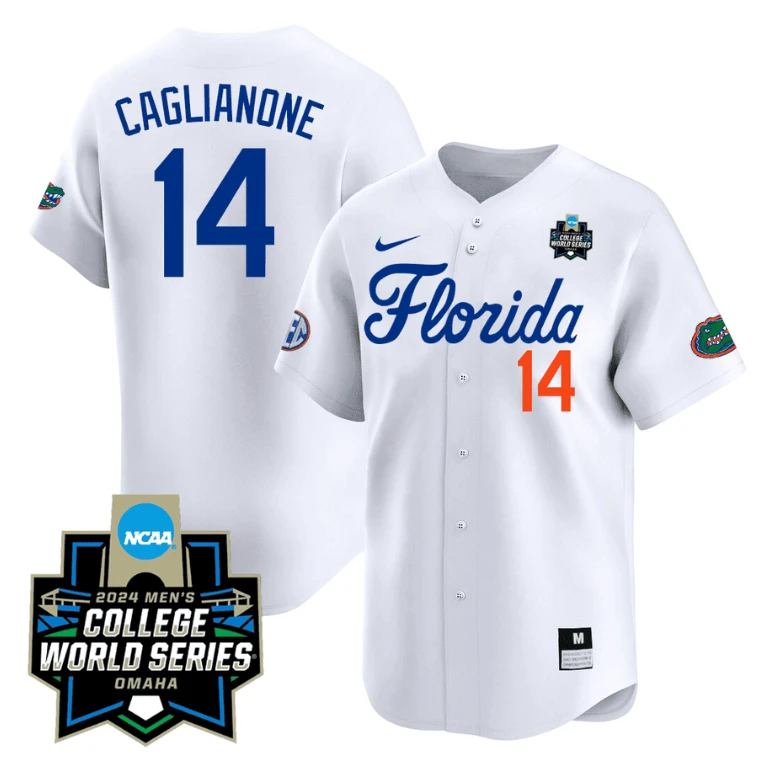 Jac Caglianone Jersey #14 Florida Gators 2024 College World Series Vapor Premier Limited NCAA Baseball Stitched Florida White by My Store