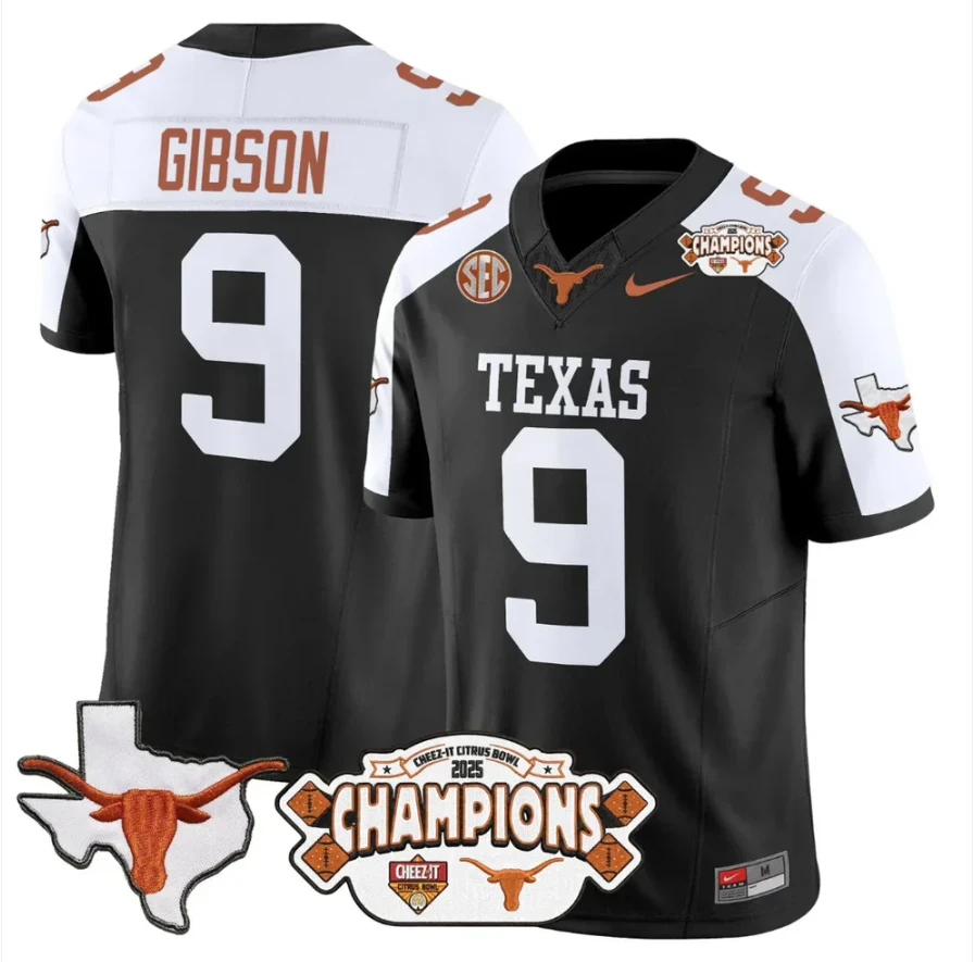 Jerrick Gibson Jersey #9 Texas 2025 State Map Citrus Bowl Champions Stiched Black Alternate by NCAA Football Jersey