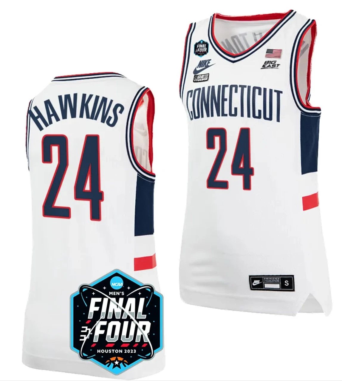 Jordan Hawkins Jersey UConn Huskies 2023 NCAA National Championship March Madness White #24 by My store basketball
