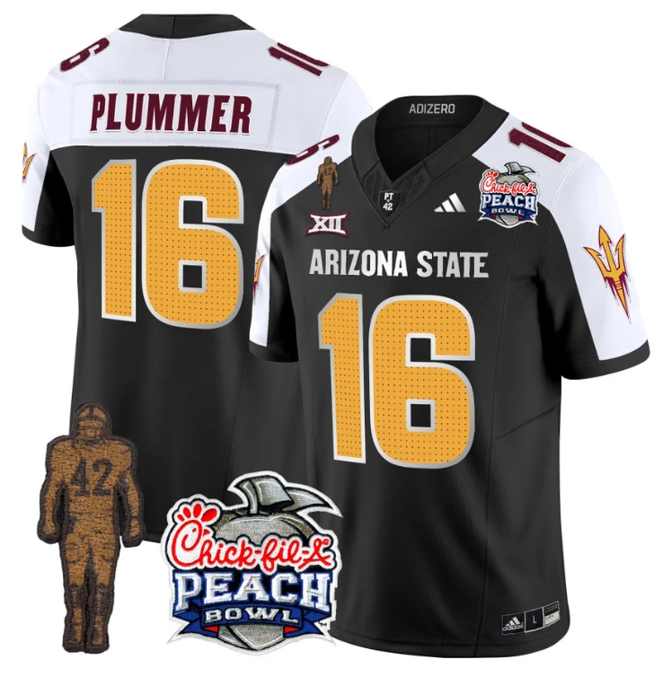 Jake Plummer Jersey #16 Arizona State Peach Bowl Patch Football V2 Black Alternate by My Store