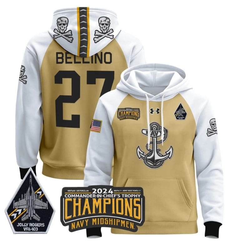 Joe Bellino Hoodie #27 Navy Midshipmen Champions Patch Pullover Gold White by Hoodie Pullover