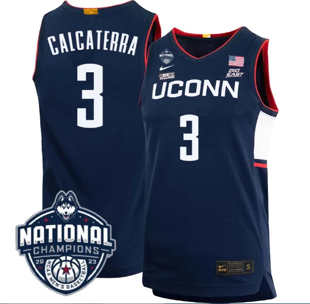 Joey Calcaterra Jersey #3 UConn Huskies 2023 National Champions College Basketball by My store basketball