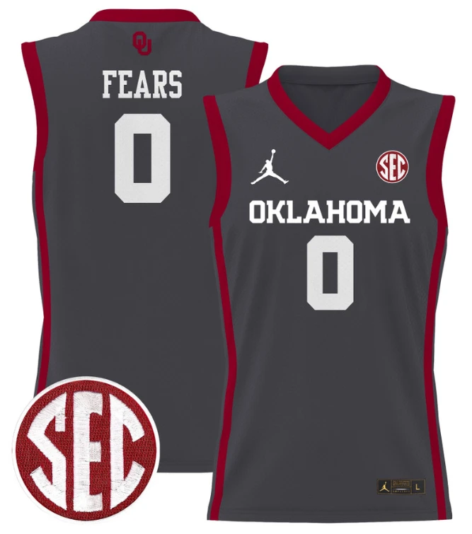 Jeremiah Fears Jersey #0 Oklahoma Sooners 2024 Lightweight Basketball Anthracite by My store basketball