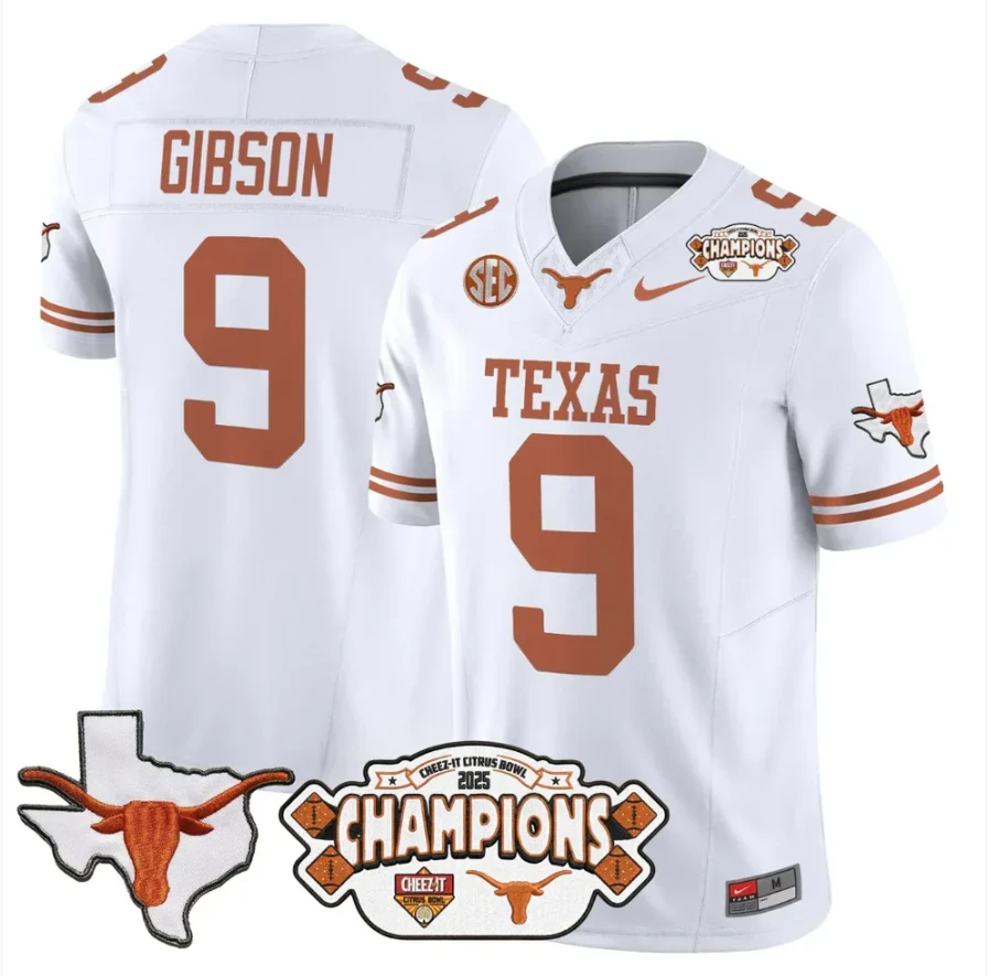 Jerrick Gibson Jersey #9 Texas 2025 State Map Citrus Bowl Champions Stiched White by NCAA Football Jersey