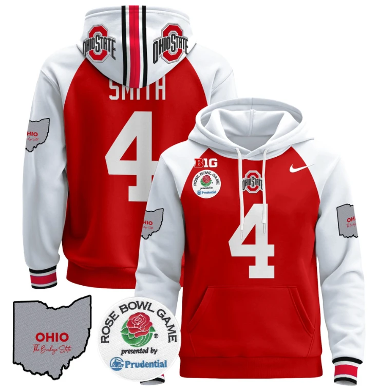 Jeremiah Smith Hoodie #4 Ohio State Buckeyes Rose Bowl Pullover by Hoodie Pullover