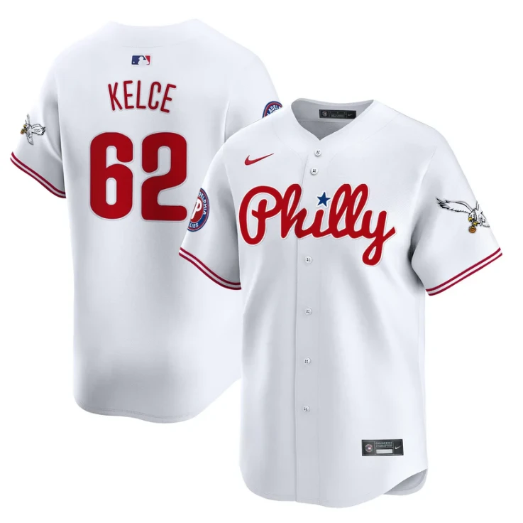 Jason Kelce Jersey #62 Phillies and Eagles Vapor Premier Limited Stitched White by My Store