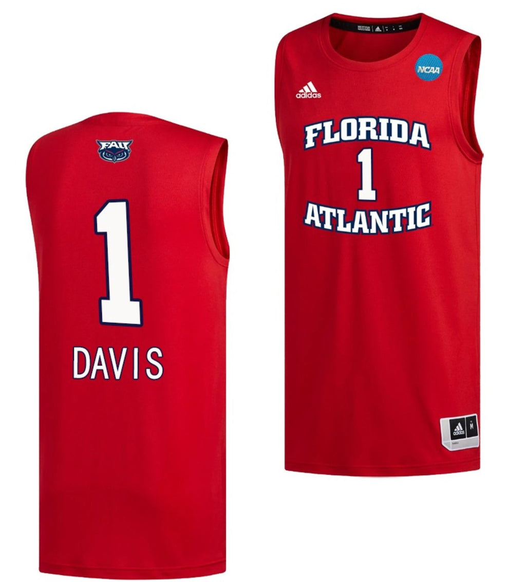 Johnell Davis Jersey FAU Owls College Basketball 2023 NCAA March Madness Red #1 by My store basketball