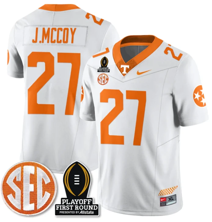 Jermod McCoy Jersey #27 Tennessee Vols Playoff First Round Patch White by NCAA Football Jersey