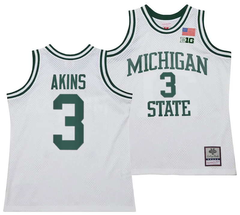 Jaden Akins Jersey #3 Michigan State Spartans 125th Basketball Anniversary 1990 Throwback White by My store basketball