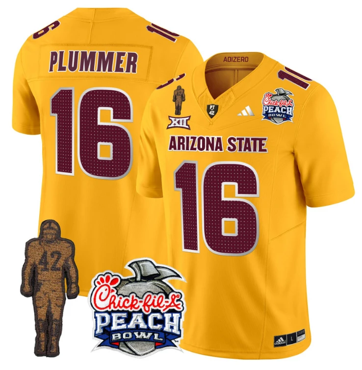Jake Plummer Jersey #16 Arizona State Peach Bowl Patch Football V2 Gold by My Store