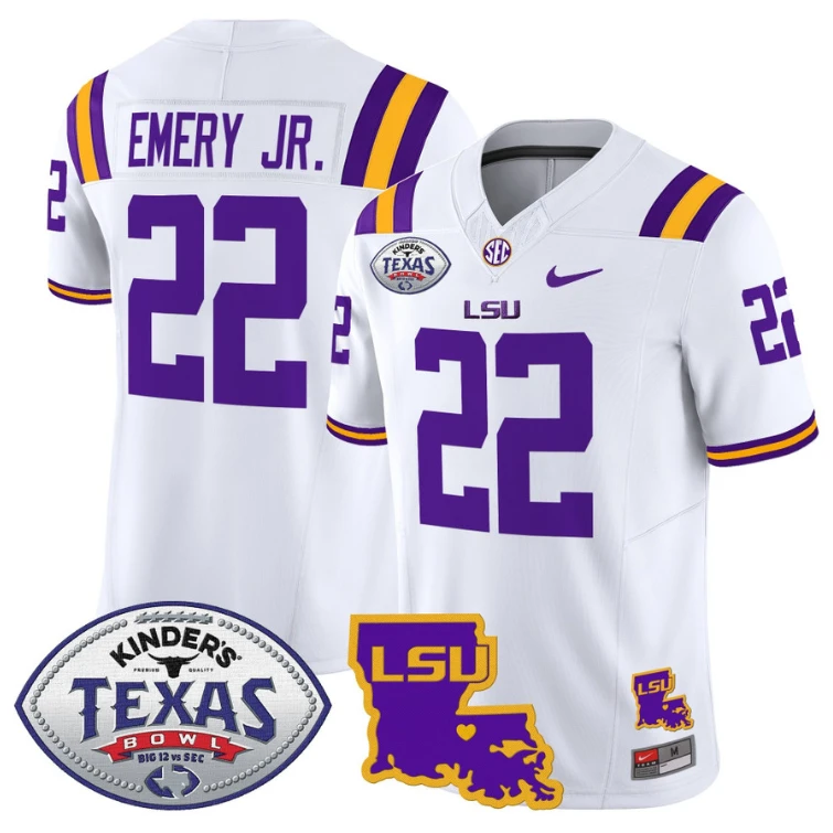 John Emery Jr Jersey #22 LSU Tigers 2024 Texas Bowl Football Stitched White by My Store