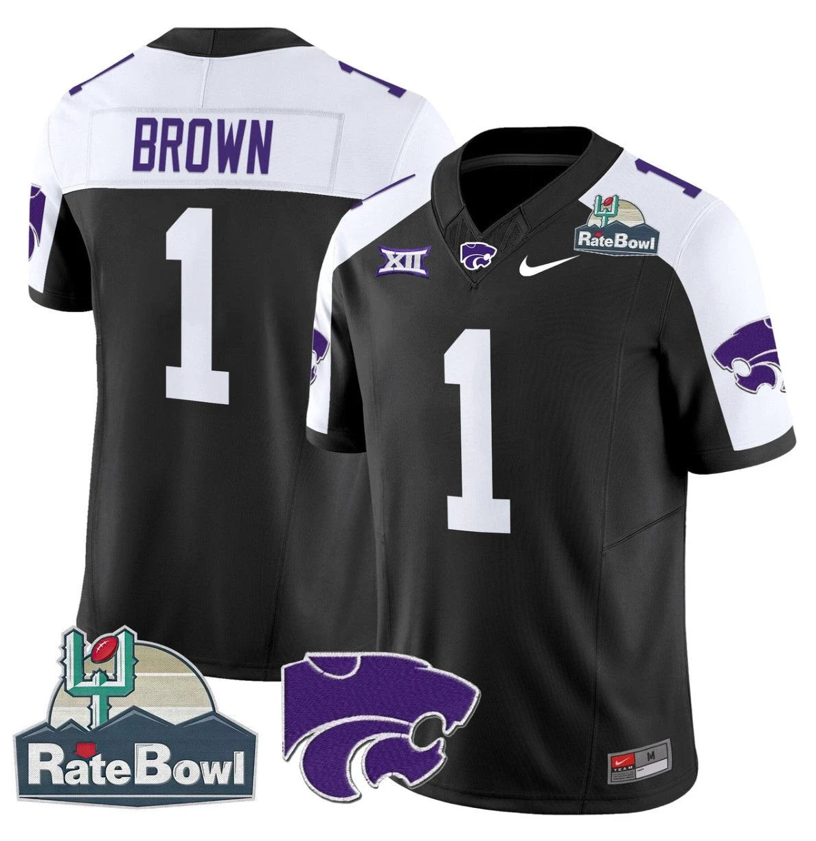 Jayce Brown Jersey #1 Kansas State Wildcats 2025 Rate Bowl Patch Black Alternate by My Store