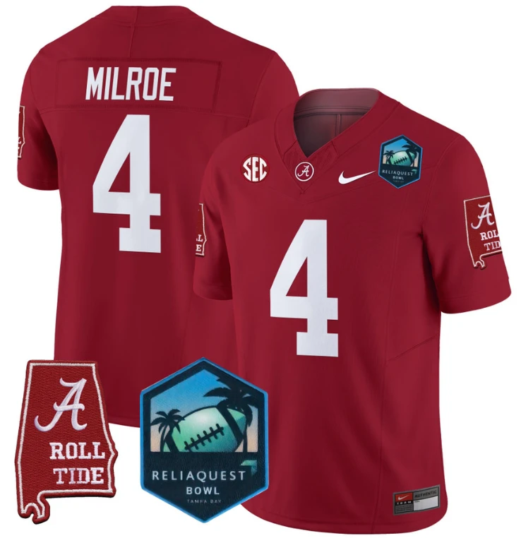 Jalen Milroe Jersey #4 Alabama Crimson Tide 2025 ReliaQuest Bowl Crimson by My Store