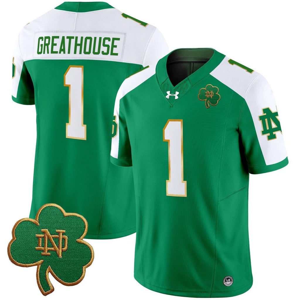 Jaden Greathouse Jersey #1 Notre Dame 2025 Vapor Limited V3 Stitched Green Alter by My Store NCAA Football Jerseys