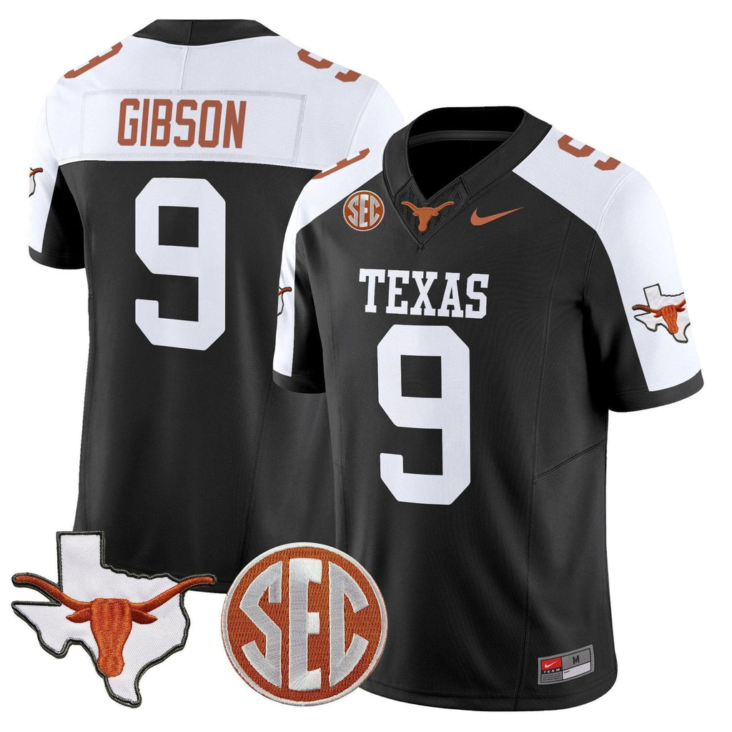 Jerrick Gibson Jersey #9 Texas Longhorns 2025 State Map SEC Patch Black Alter by My Store