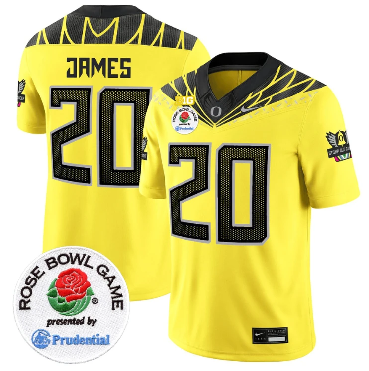 Jordan James Jersey #20 Oregon Ducks Rose Bowl Patch Vapor Limited V2 Yellow by NCAA Football Jersey
