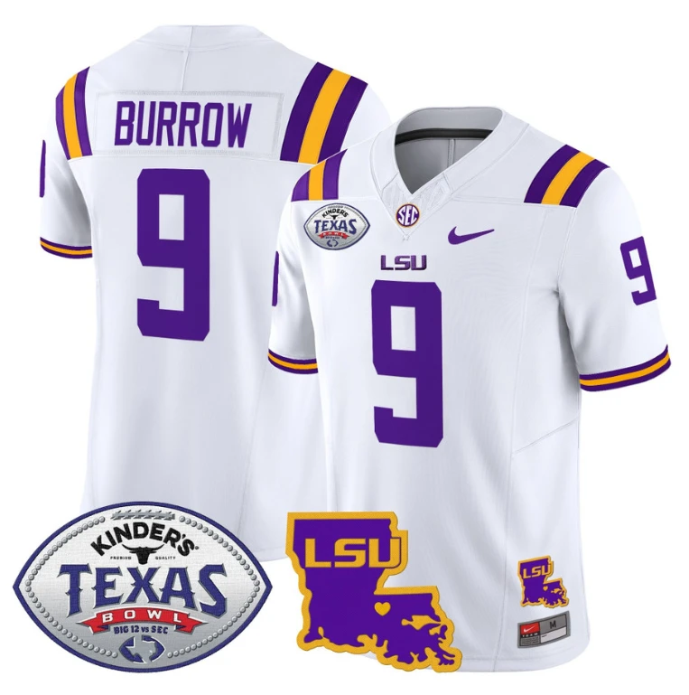 Joe Burrow Jersey #9 LSU Tigers 2024 Texas Bowl Patch Football Stitched White by My Store