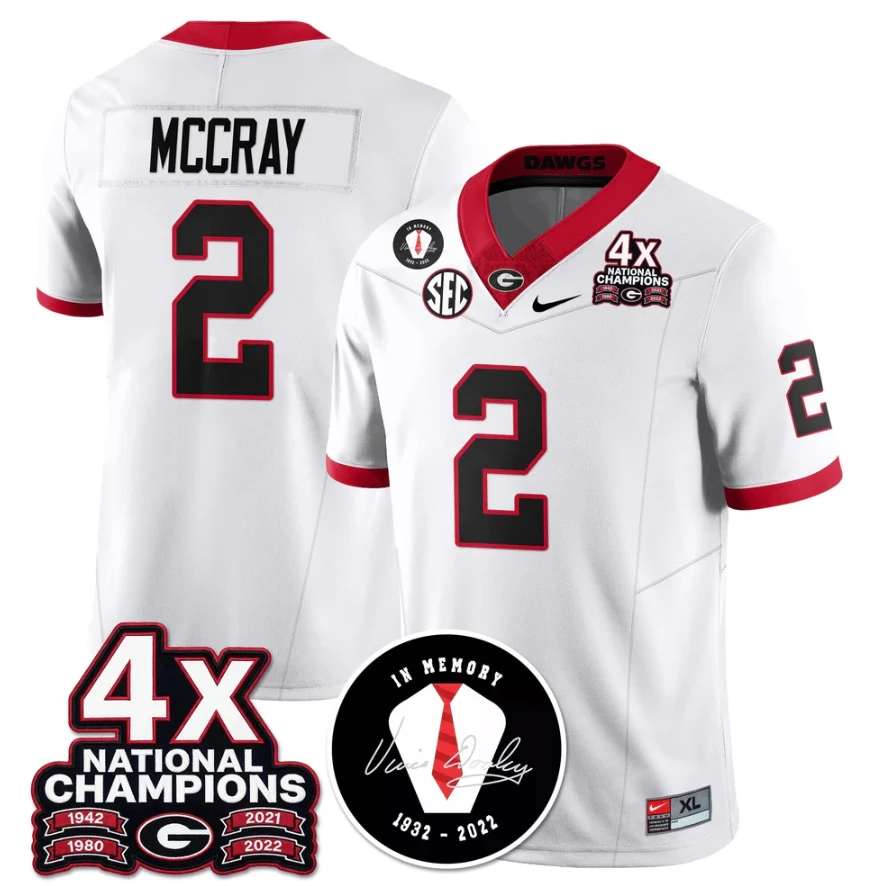 Josh McCray Jersey #2 Georgia Bulldogs 4x-Time National Champions Stitched by My Store NCAA Football Jerseys