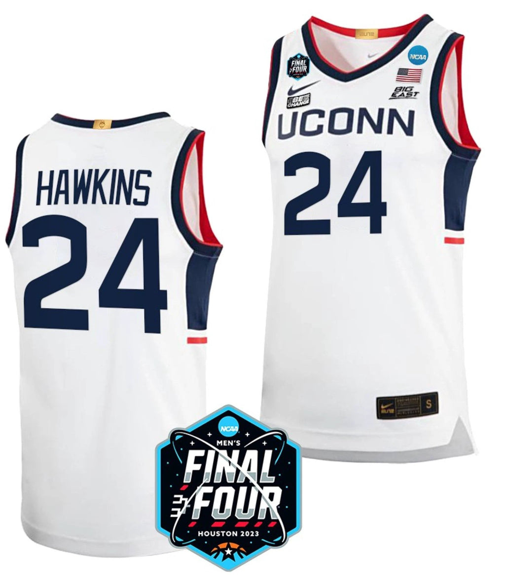 Jordan Hawkins Jersey UConn Huskies College Basketball 2023 NCAA Final Four White #24 by My store basketball