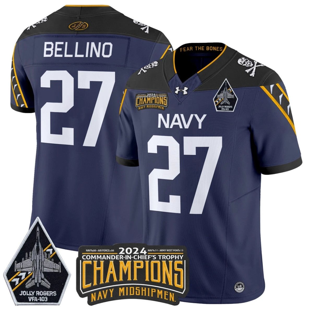 Joe Bellino Jersey #27 Navy Midshipmen Commander-in-chief's Trophy Navy by NCAA Football Jersey