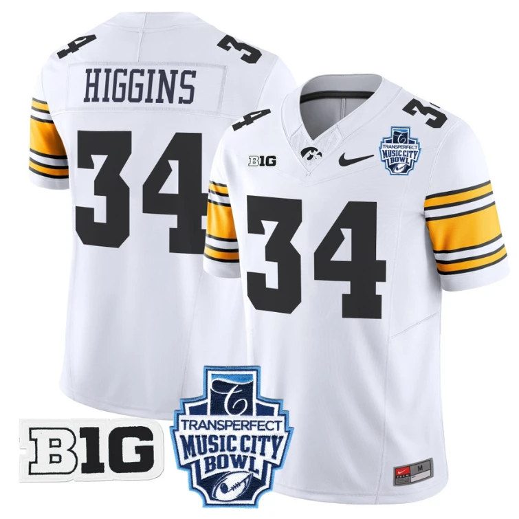 Jay Higgins Jersey #34 Iowa Hawkeyes 2024 Music City Bowl Patch White by My Store