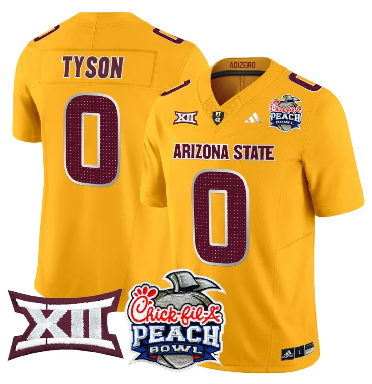 Jordyn Tyson Jersey #0 Arizona State Sun Devils 2025 Peach Bowl Gold by My Store