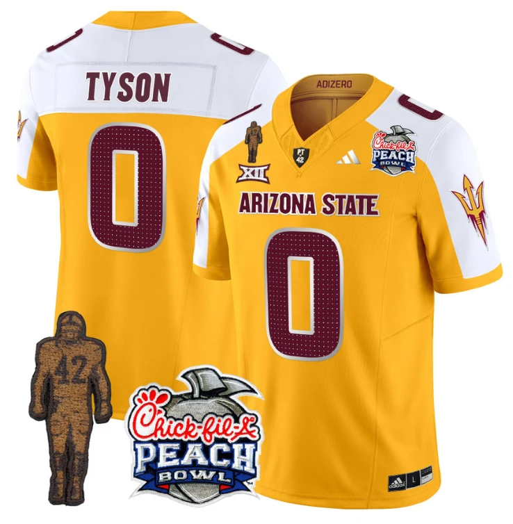 Jordyn Tyson Jersey #0 Arizona State Peach Bowl Patch Football V2 Gold Alternate by My Store