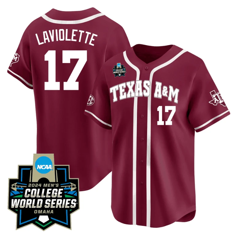 Jace Laviolette Jersey #17 Texas AM Aggies 2024 College World Series Vapor Premier Limited NCAA Baseball Stitched Maroon Alternate by My Store