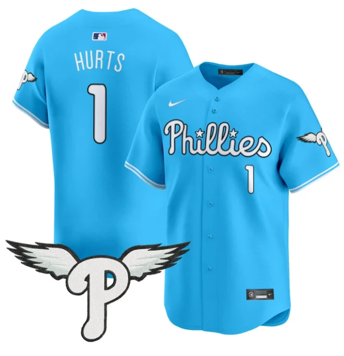Jalen Hurts Jersey #1 Philadelphia Phillies 2025 Vapor Premier Limited Stitched Light Blue by My Store