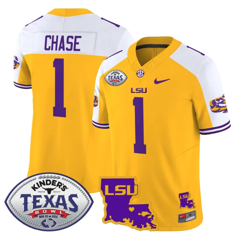 Ja'Marr Chase Jersey #1 LSU Tigers 2024 Texas Bowl Football Gold Alternate by My Store