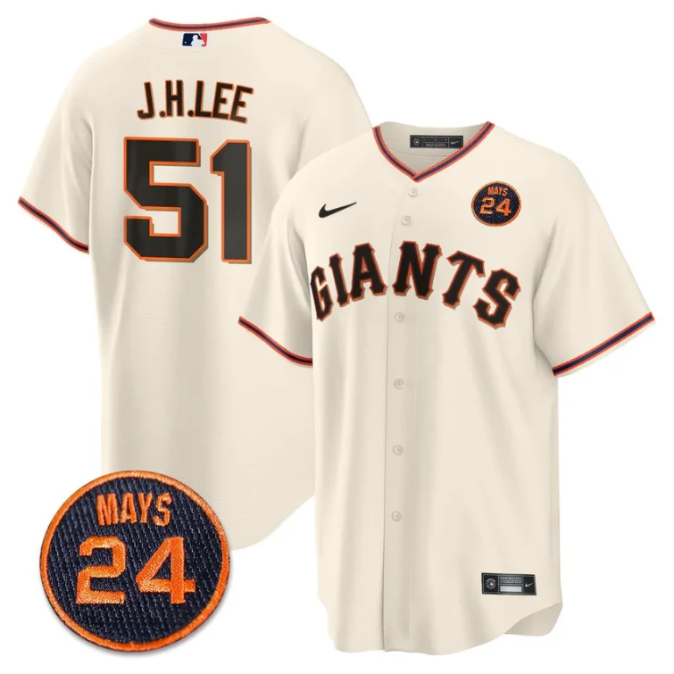 Jung-hoo Lee Jersey #51 San Francisco Giants #24 Willie Mays Patch 2024 Premier Cream Home by My Store