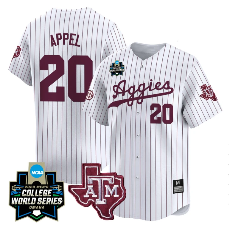 Jackson Appel Jersey #20 Texas AM Aggies 2024 College World Series Vapor Premier Limited NCAA Baseball Stitched White Pinstripe by My Store