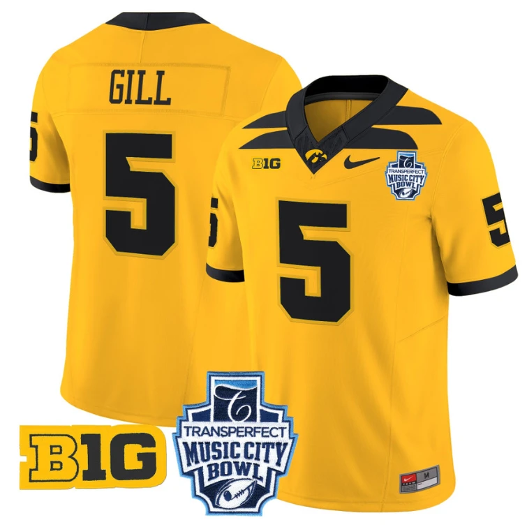Jacob Gill Jersey #5 Iowa Hawkeyes 2024 Music City Bowl Patch Gold by My Store