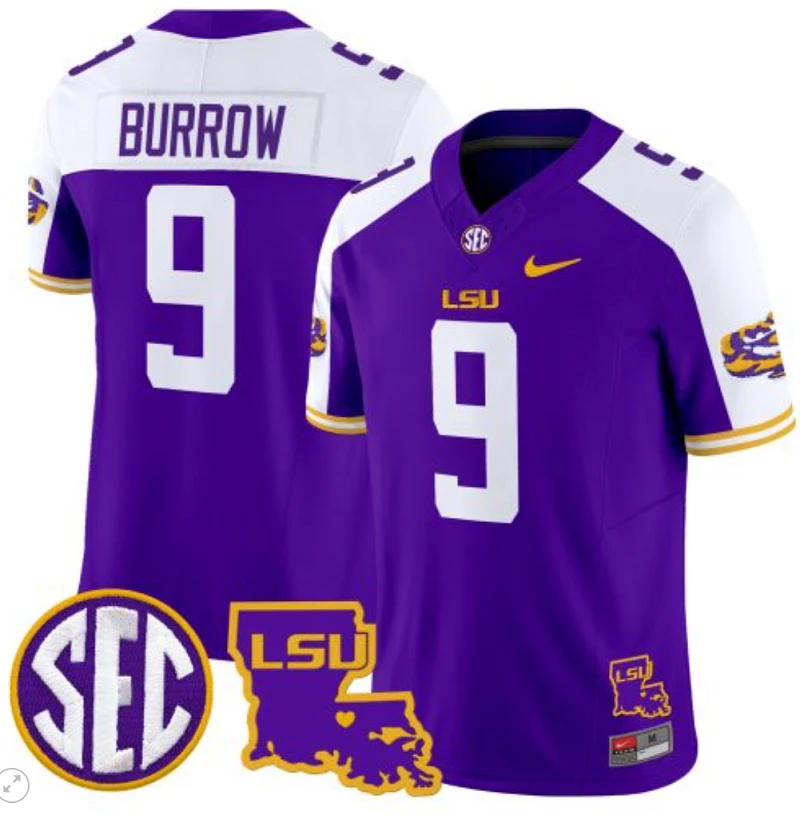 Joe Burrow Jersey #9 LSU Tigers 2024 Louisiana Patch Vapor Limited College Football Stitched Purple Alternate by My Store