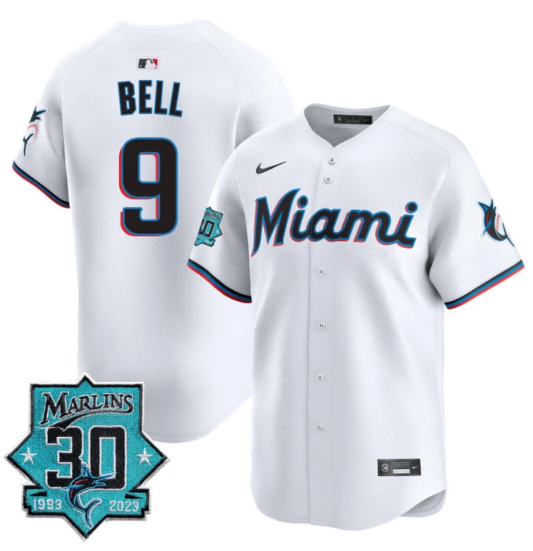 Josh Bell Jersey #9 Miami Marlins 30 Seasons Anniversary Patch Limited Stitched White by My Store