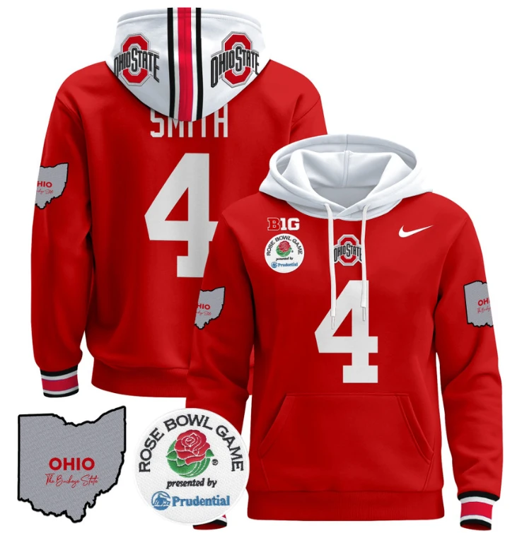Jeremiah Smith Hoodie #4 Ohio State Buckeyes Rose Bowl Pullover by Hoodie Pullover