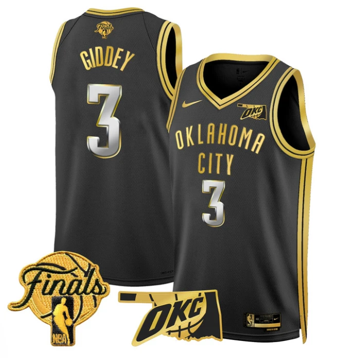 Josh Giddey Jersey # 3 Oklahoma City Thunder 2025 Finals Swingman Stitched Black Gold by My store basketball
