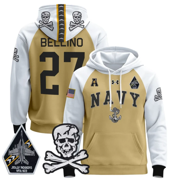Joe Bellino Hoodie #27 Navy Midshipmen Pullover Jolly Rogers Patch by Hoodie Pullover