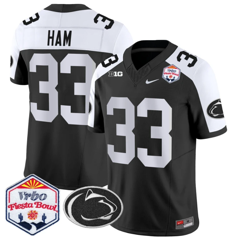 Jack Ham Jersey #33 Penn State 2024 Fiesta Bowl Patch Stitched Black Alternate by NCAA Football Jersey