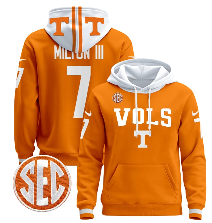 Joe Milton III Hoodie #7 Tennessee Vols 2024 Pullover V3 Stitched Black by Hoodie Pullover