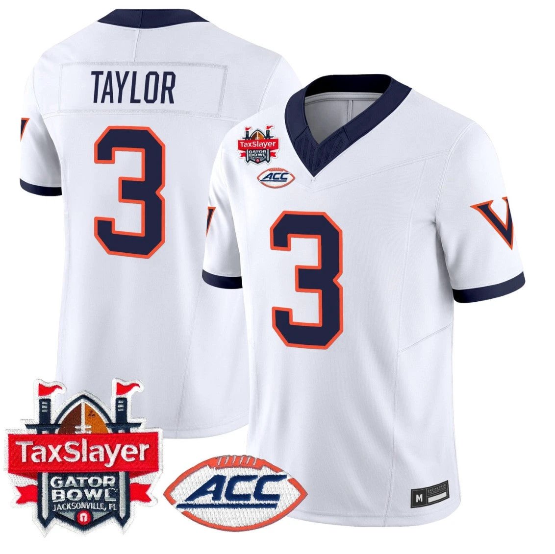 J'Mari Taylor Jersey #3 Virginia Cavaliers 1995 Throwbacks Gator Bowl White by NCAA Football Jersey
