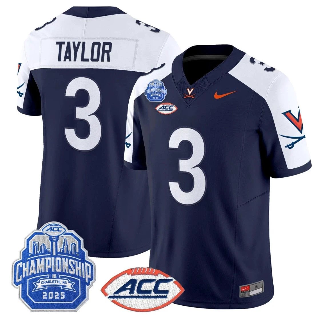 J'Mari Taylor Jersey #3 Virginia Cavaliers 2025 ACC Championship Stitched Navy Alternate by NCAA Football Jersey